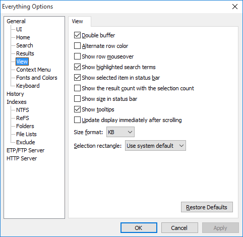 Everything Options View