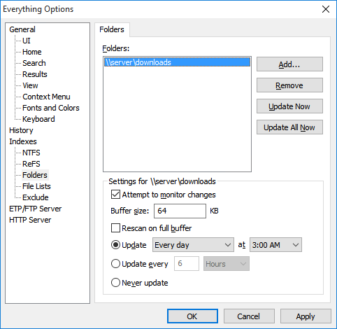 Everything Options Folders Network Share